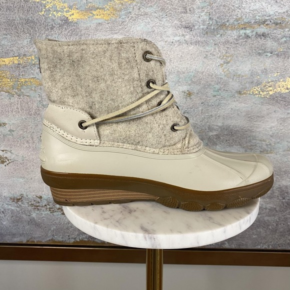 Sperry Snow Boots Womens Size 8 Beige Wool Duck Ankle Wedge Quarter STS80396 - Picture 5 of 10